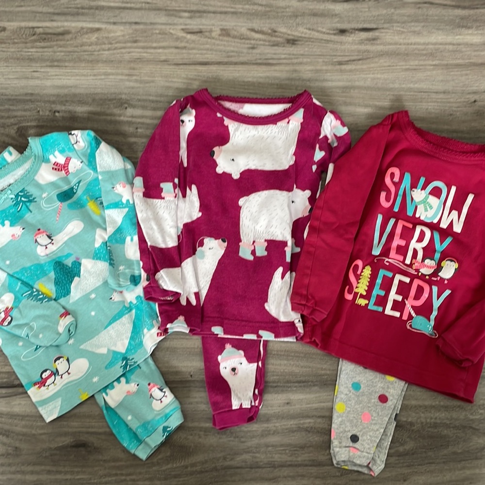 Girls three pack winter pajama sets